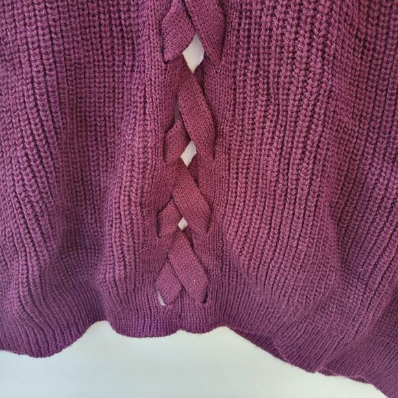 Hippie Rose Juniors Open-Front Lace-Up Cardigan in Artisan Wine, Size L - Picture 10 of 10